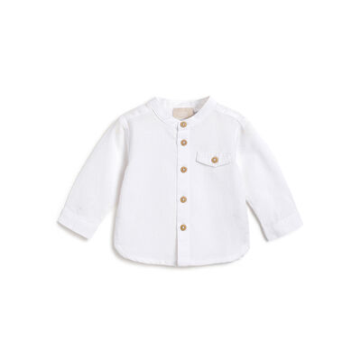 Boys White Solid Long Sleeve Shirt